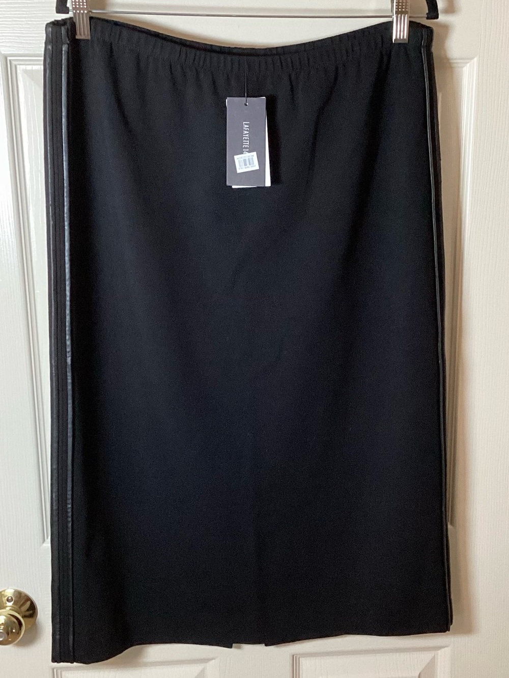 Lafayette 148 New York NWT Black Ponte Pencil Skirt with Faux Leather Sides - XL